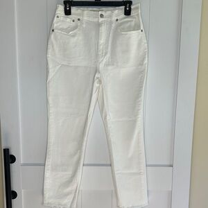 Madewell Women's High Rise Slim Crop Boyjean Jeans in White Size 27